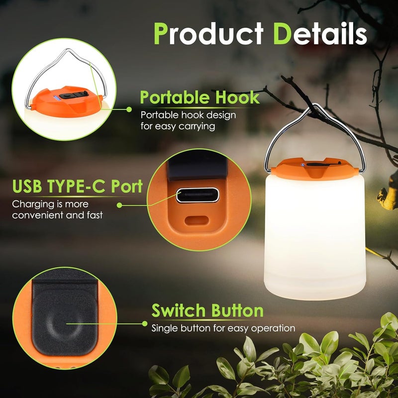 BOBKID LED Camping Lantern, Rechargeable Camping Light, 4 Modes Outdoor Flashlights Lanterns with 1000LM, Water Resistant Portable Emergency Camp Light for Hurricane Hiking Survival Kits - Orange - Image 2